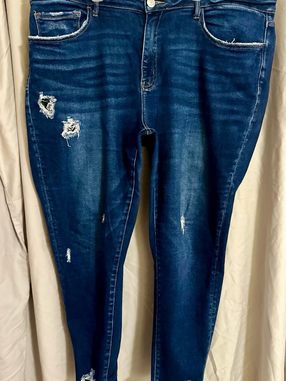 Leveret Dark Blue Women's Distressed Skinny Jeans